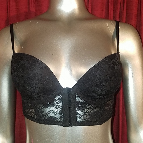 36B black lace sexy goth crop top bustier bra bralette cupped club party small - Picture 3 of 7